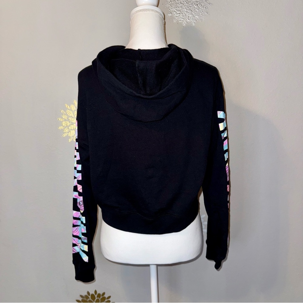 Victoria’s Secret Pink Brand Black Crop Hoodie Sweatshirt Women’s Chic Y2K‎ 90’s - Picture 2 of 9